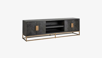 Blackbone Tv Unit in Black Rustic Oak & Brushed Brass Finish