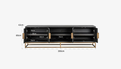 Blackbone Tv Unit in Black Rustic Oak & Brushed Brass Finish