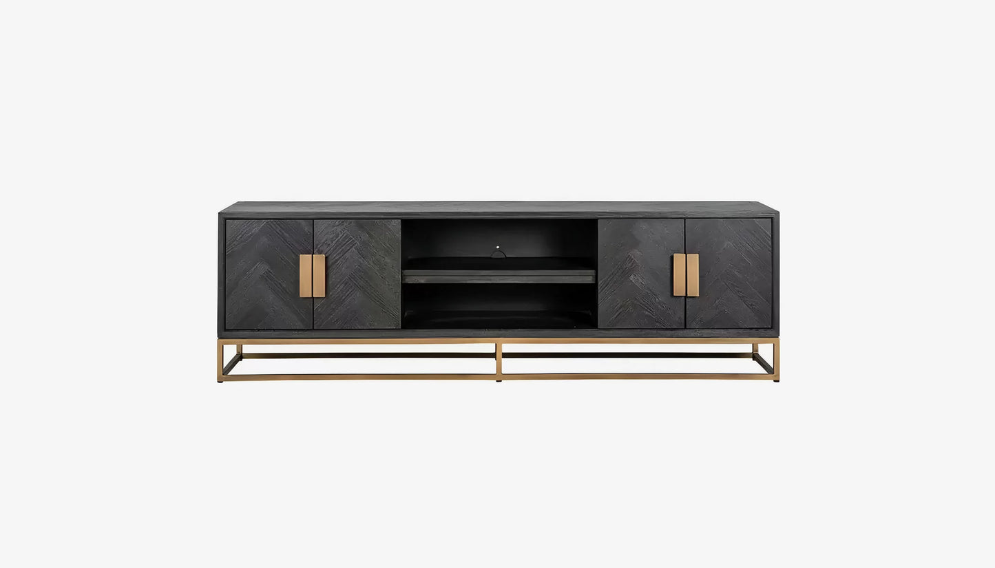 Blackbone Tv Unit in Black Rustic Oak & Brushed Brass Finish