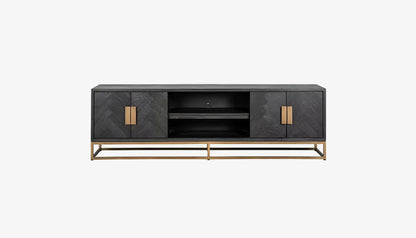 Blackbone Tv Unit in Black Rustic Oak & Brushed Brass Finish