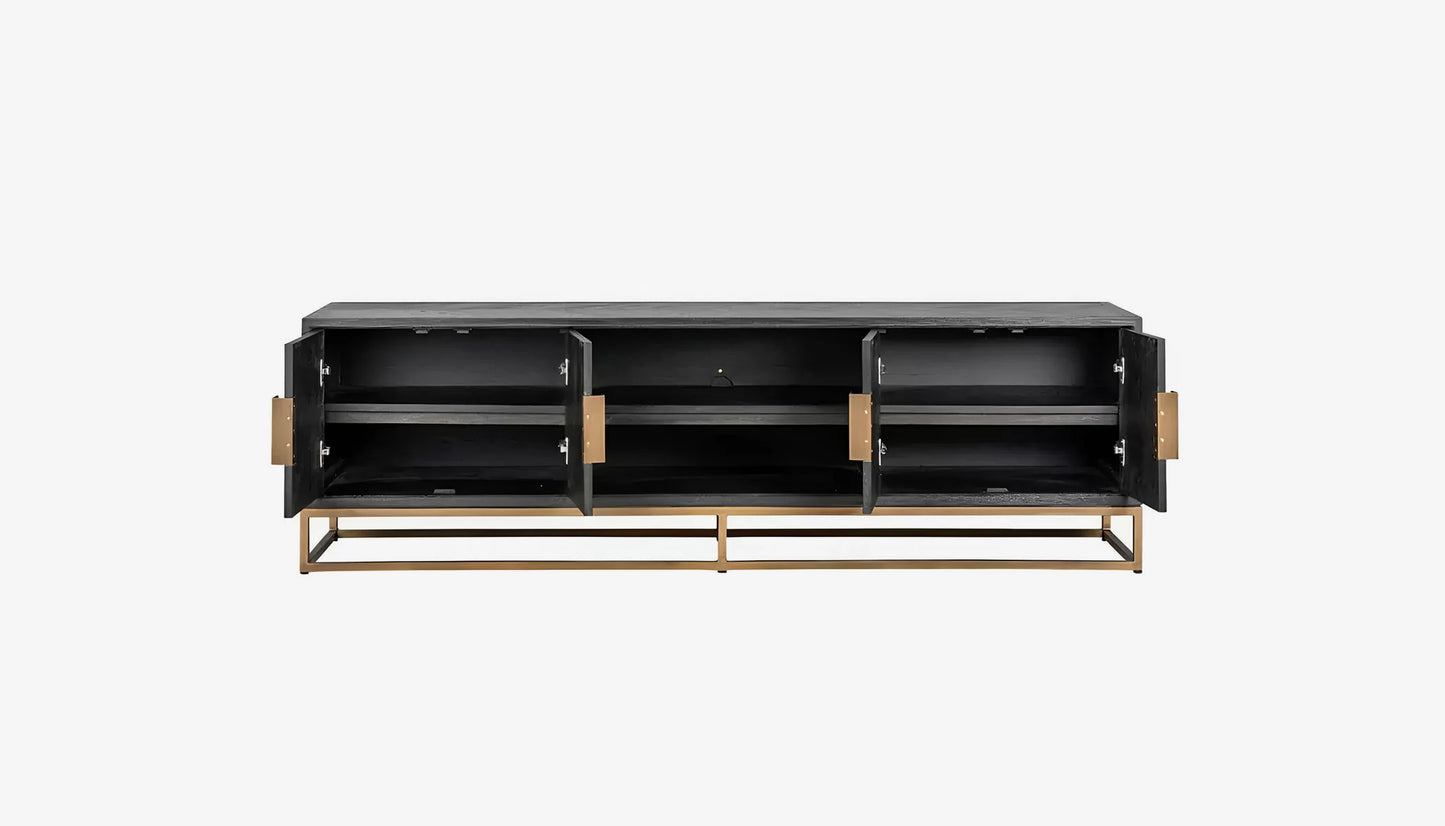 Blackbone Tv Unit in Black Rustic Oak & Brushed Brass Finish