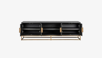 Blackbone Tv Unit in Black Rustic Oak & Brushed Brass Finish