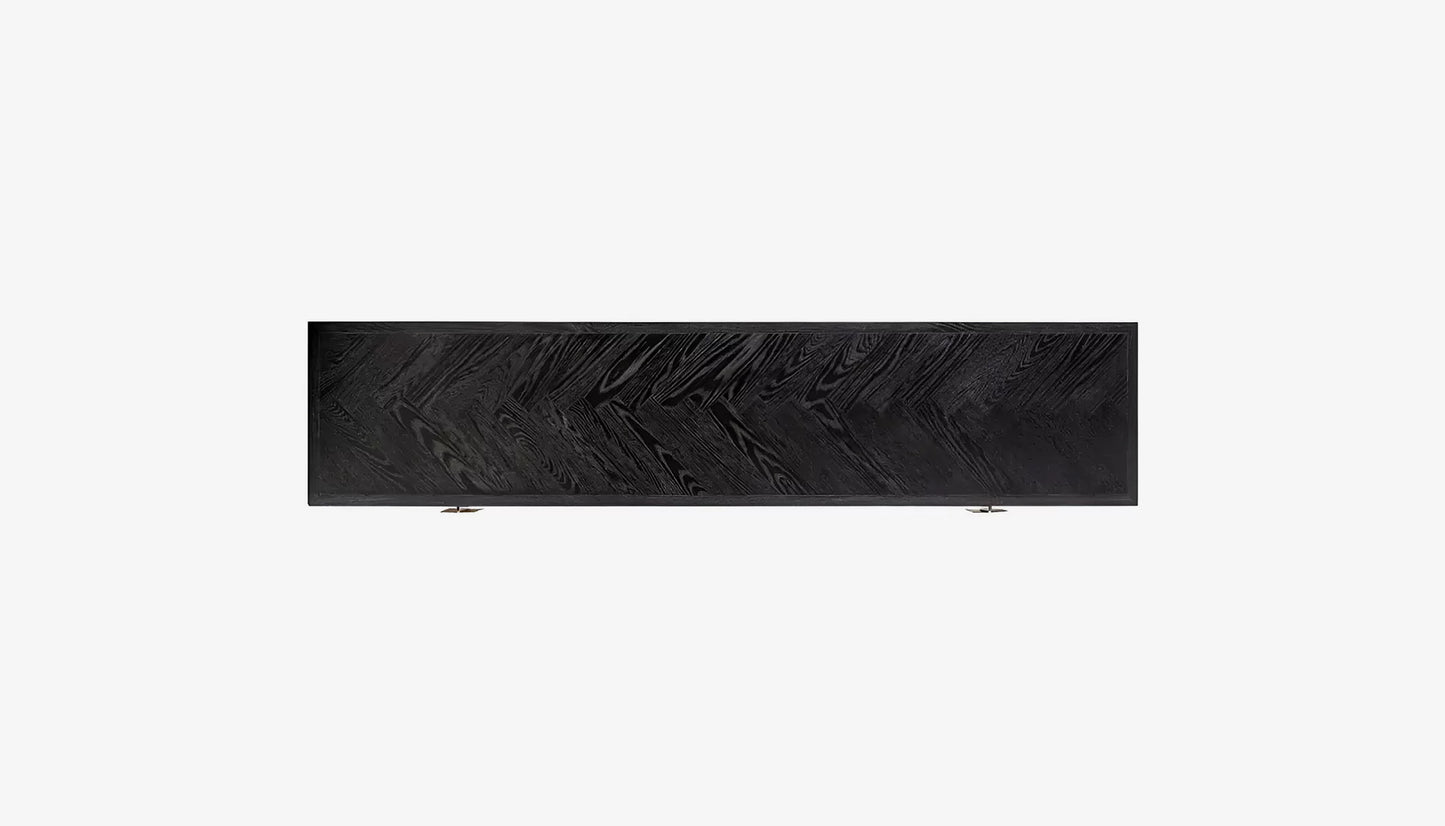 Blackbone Tv Unit in Black Rustic Oak & Brushed Brass Finish