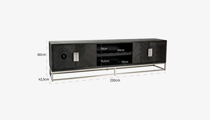 Blackbone Wide Tv Unit in Black Rustic Oak & Silver Finish