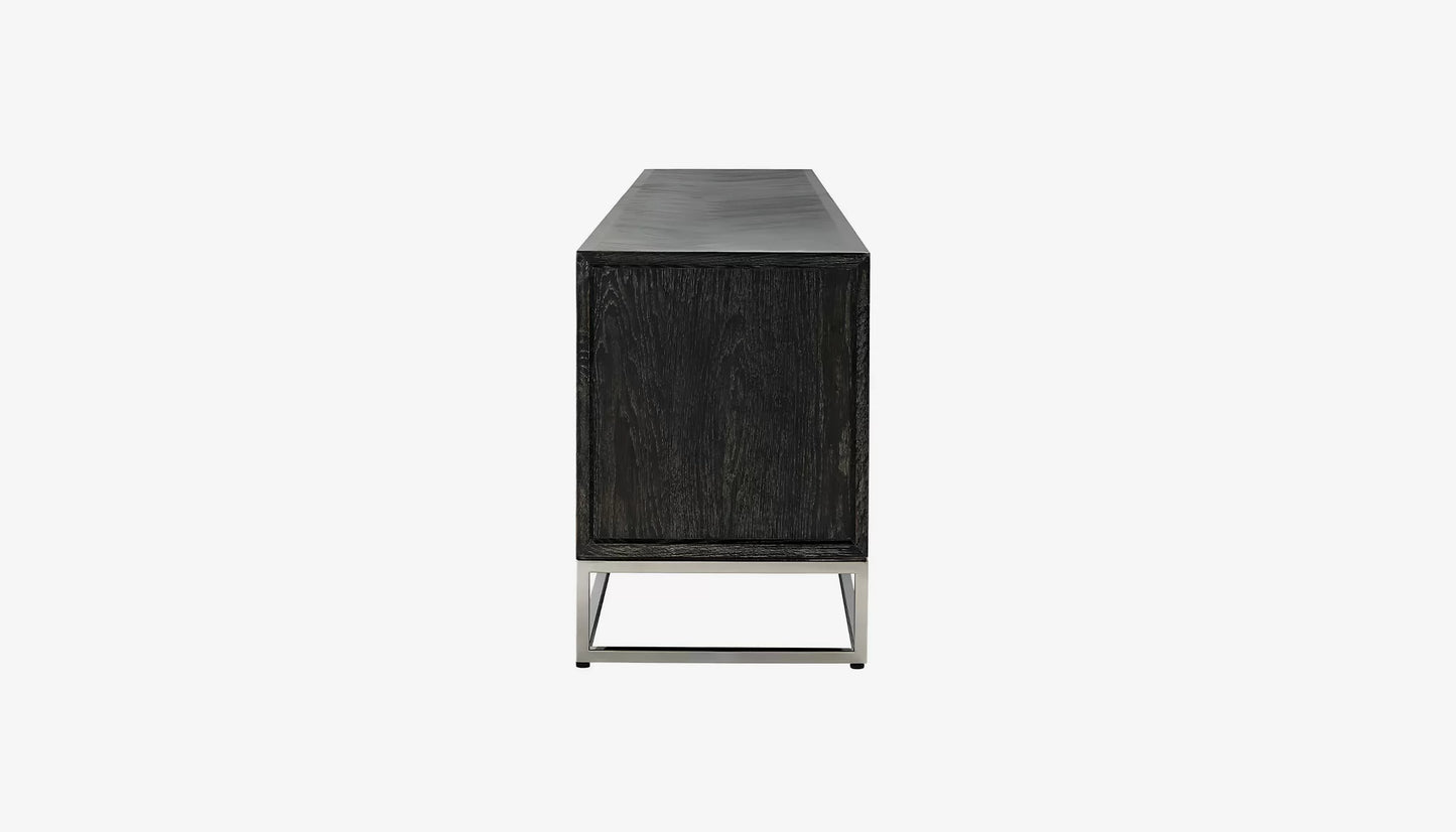 Blackbone Wide Tv Unit in Black Rustic Oak & Silver Finish