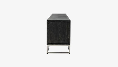 Blackbone Wide Tv Unit in Black Rustic Oak & Silver Finish