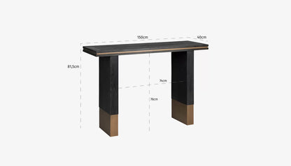 Hunter Console Table in Black Rustic Oak & Brushed Gold
