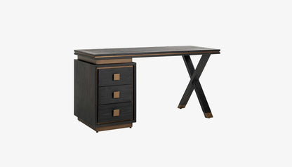 Hunter Desk in Black Rustic Oak & Brushed Gold Finish