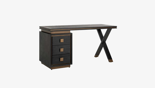 Hunter Desk in Black Rustic Oak & Brushed Gold Finish