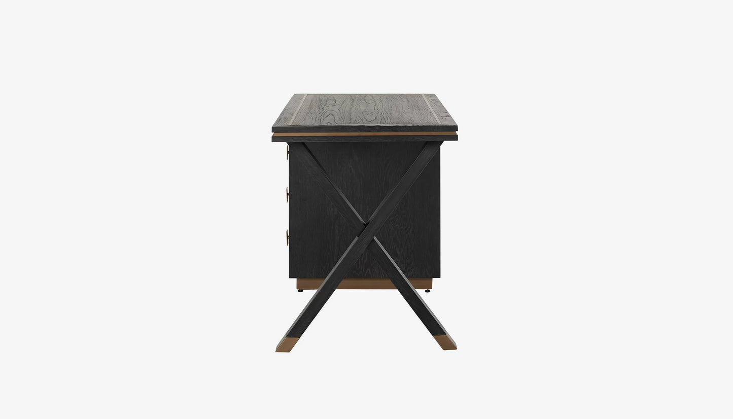 Hunter Desk in Black Rustic Oak & Brushed Gold Finish