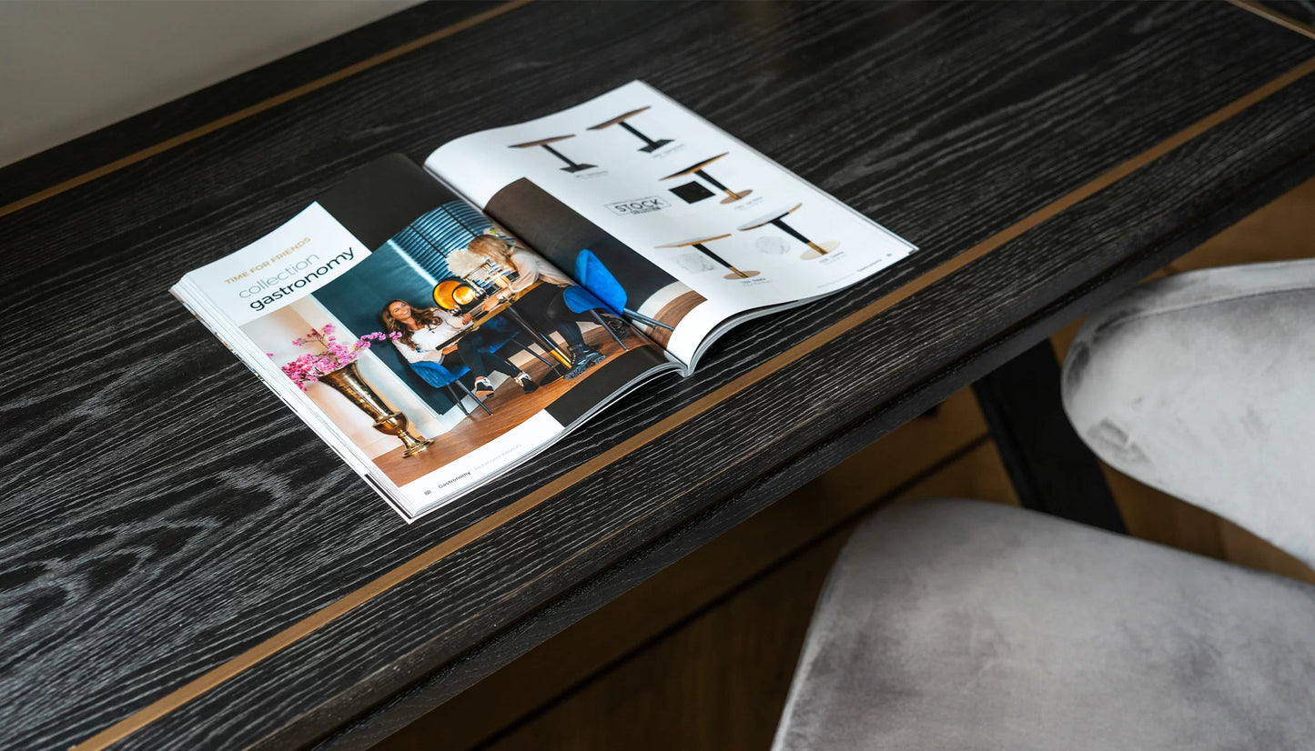 Hunter Desk in Black Rustic Oak & Brushed Gold Finish
