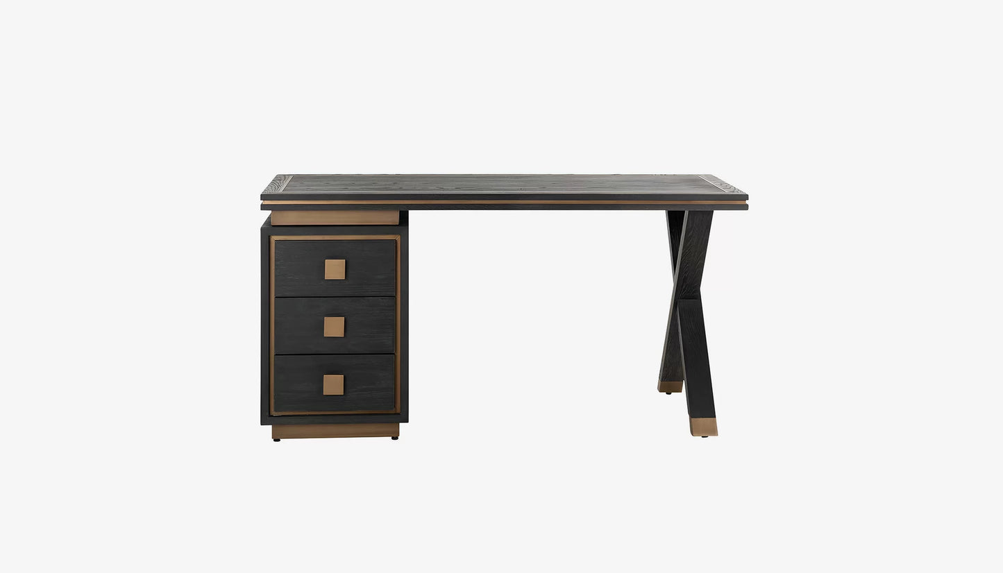 Hunter Desk in Black Rustic Oak & Brushed Gold Finish