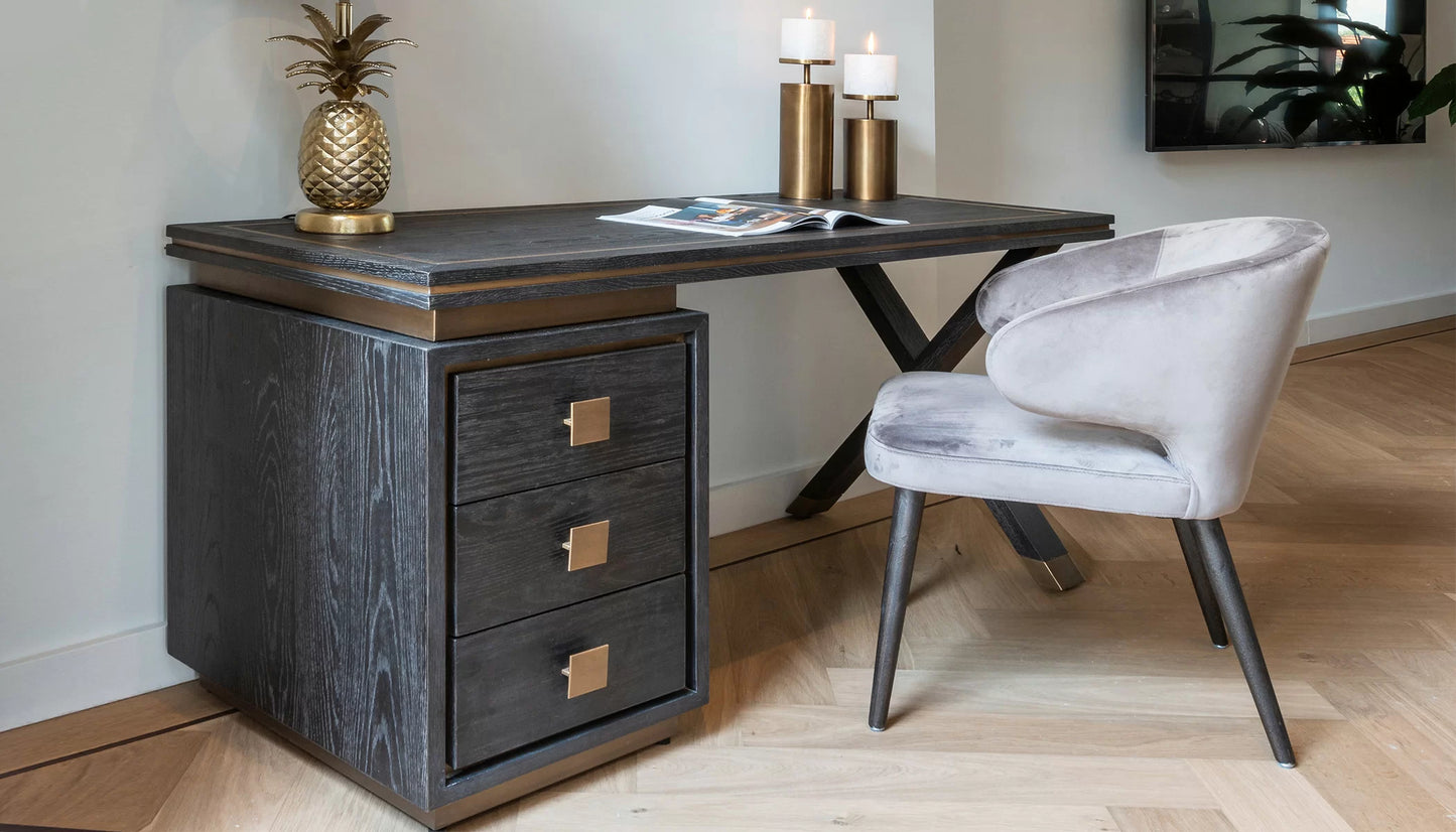 Hunter Desk in Black Rustic Oak & Brushed Gold Finish