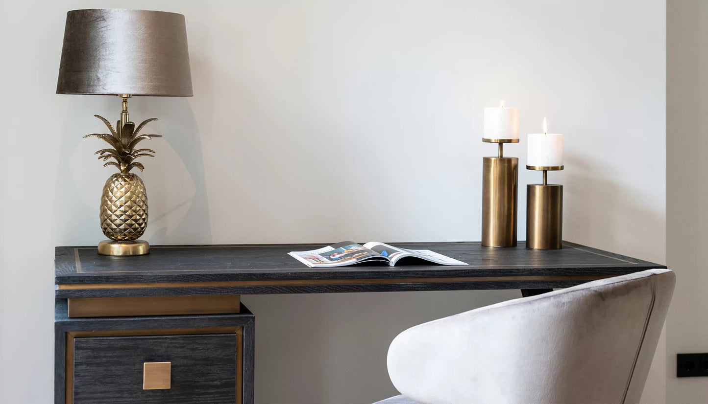 Hunter Desk in Black Rustic Oak & Brushed Gold Finish
