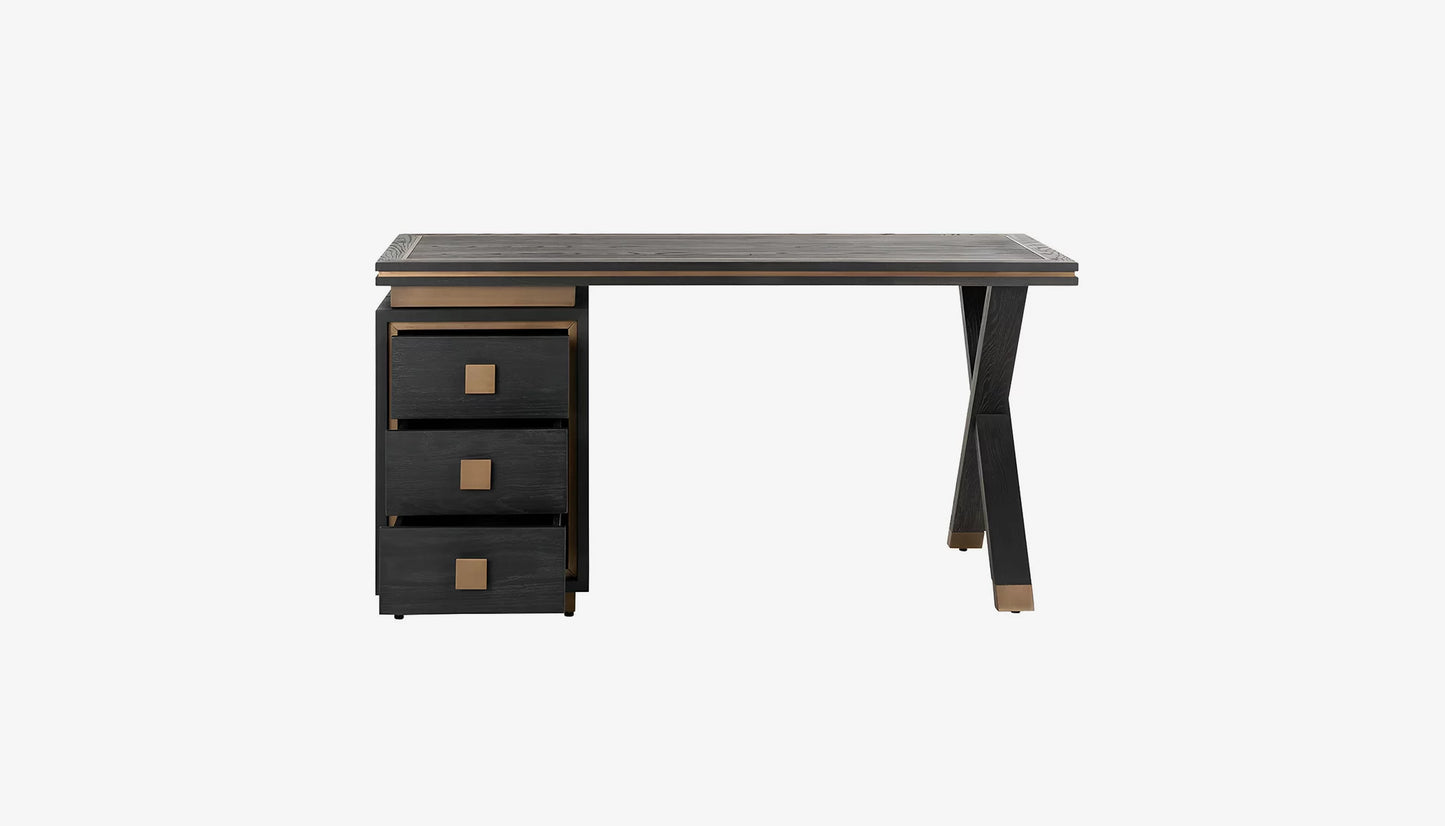 Hunter Desk in Black Rustic Oak & Brushed Gold Finish