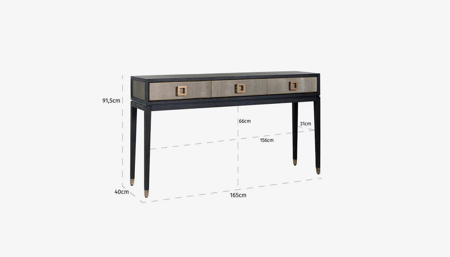 Bloomville Console Table in Shagreen Effect & Black Oak Finish