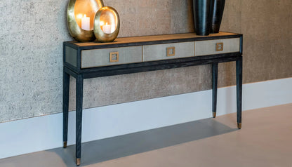 Bloomville Console Table in Shagreen Effect & Black Oak Finish