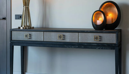 Bloomville Console Table in Shagreen Effect & Black Oak Finish