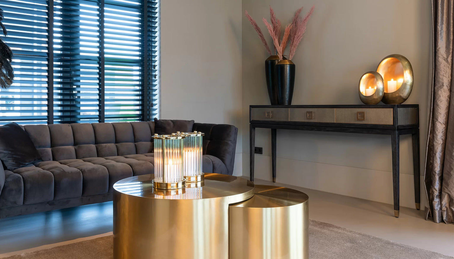 Bloomville Console Table in Shagreen Effect & Black Oak Finish