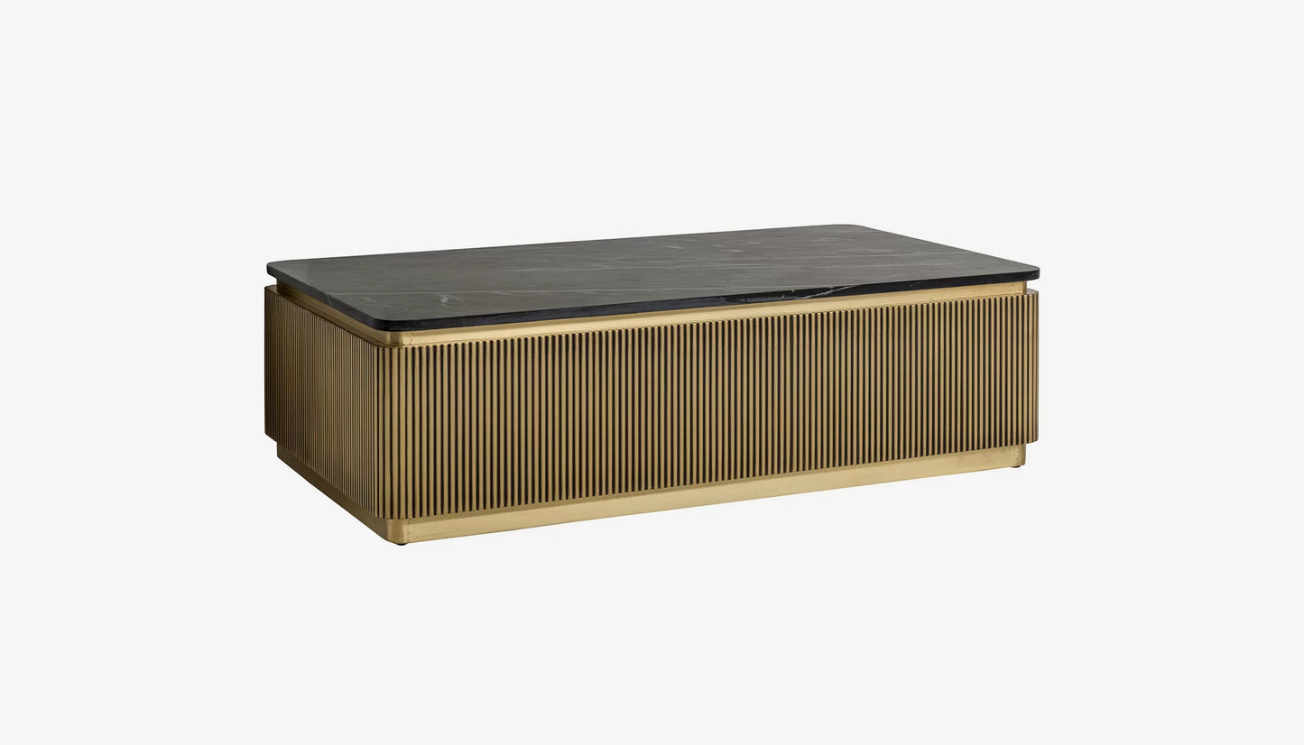Ironville Rectangular Coffee Table in Black Marble Top & Gold Finish