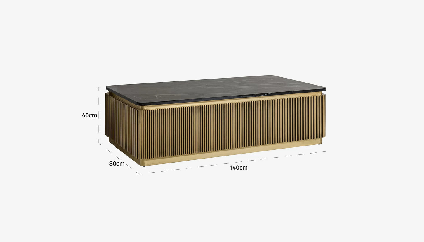 Ironville Rectangular Coffee Table in Black Marble Top & Gold Finish