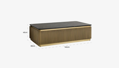 Ironville Rectangular Coffee Table in Black Marble Top & Gold Finish