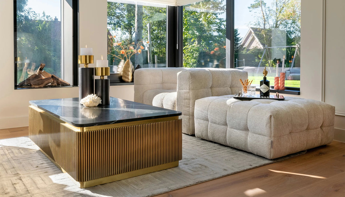 Ironville Rectangular Coffee Table in Black Marble Top & Gold Finish