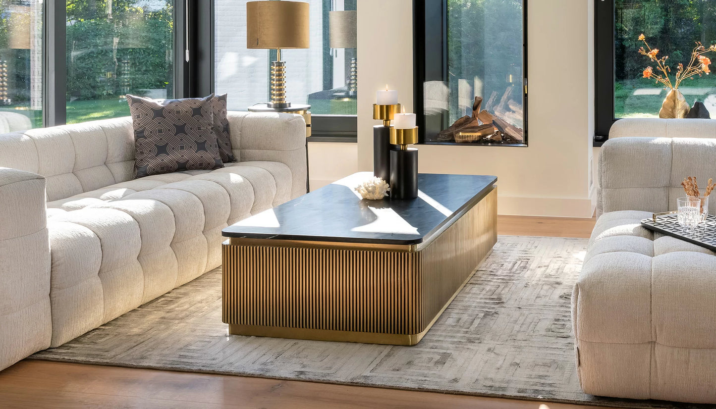 Ironville Rectangular Coffee Table in Black Marble Top & Gold Finish