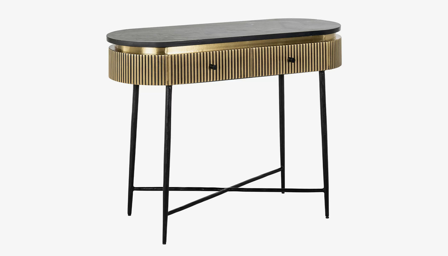 Ironville Medium Console Table in Black Marble Top & Gold Finish