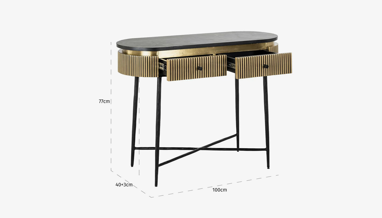 Ironville Medium Console Table in Black Marble Top & Gold Finish