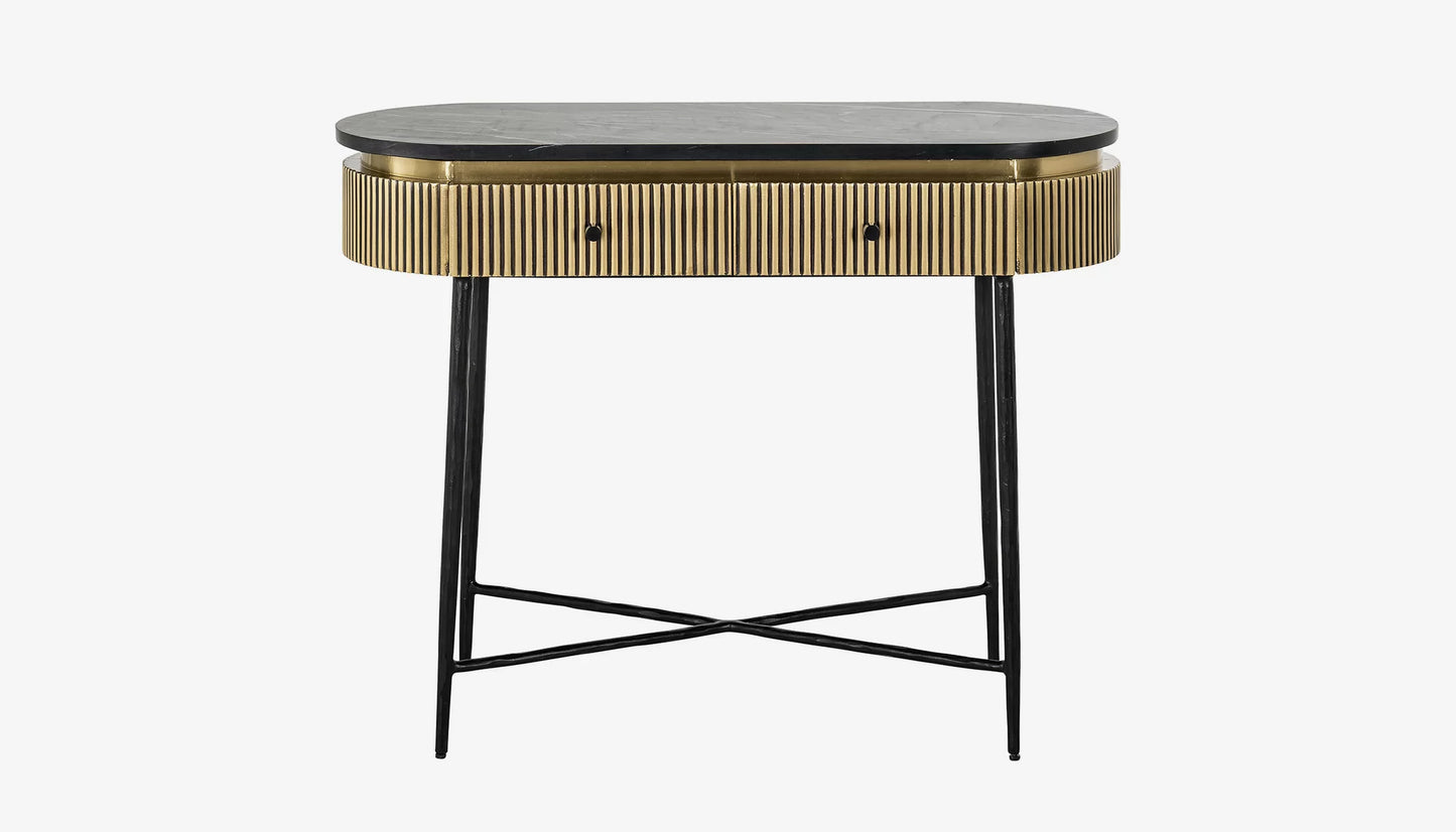 Ironville Medium Console Table in Black Marble Top & Gold Finish