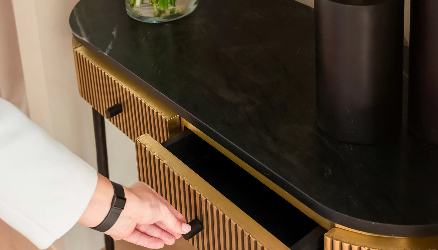 Ironville Medium Console Table in Black Marble Top & Gold Finish