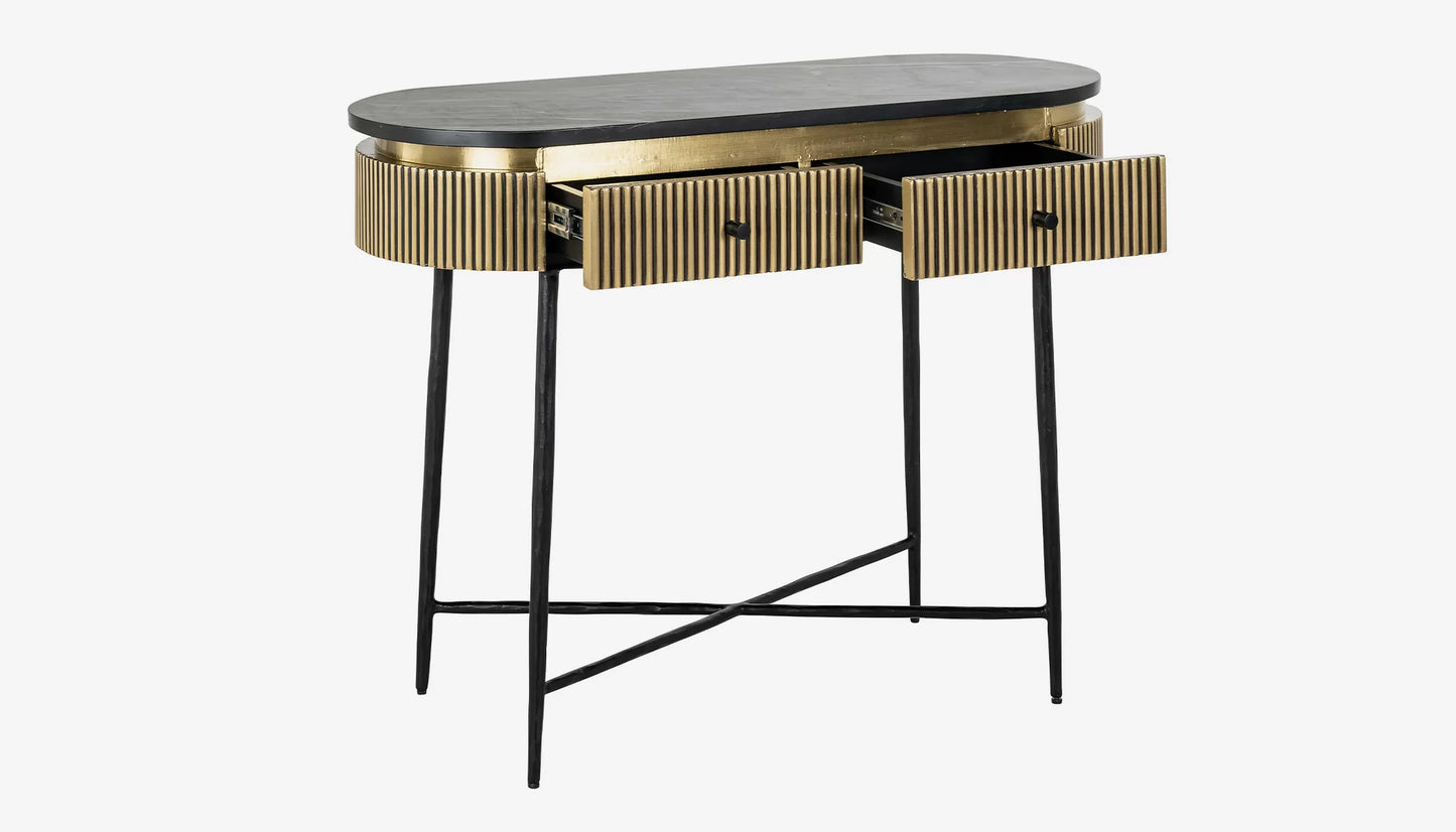 Ironville Medium Console Table in Black Marble Top & Gold Finish