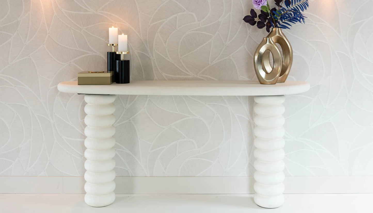 Bloomstone Curved Console Table in Light Eco Plaster Finish