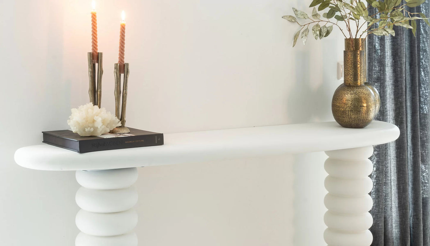 Bloomstone Curved Console Table in Light Eco Plaster Finish