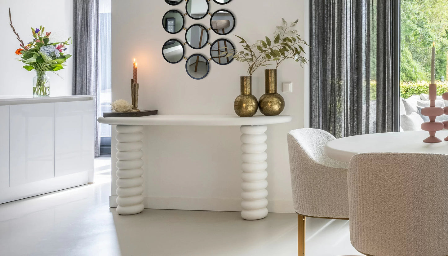 Bloomstone Curved Console Table in Light Eco Plaster Finish