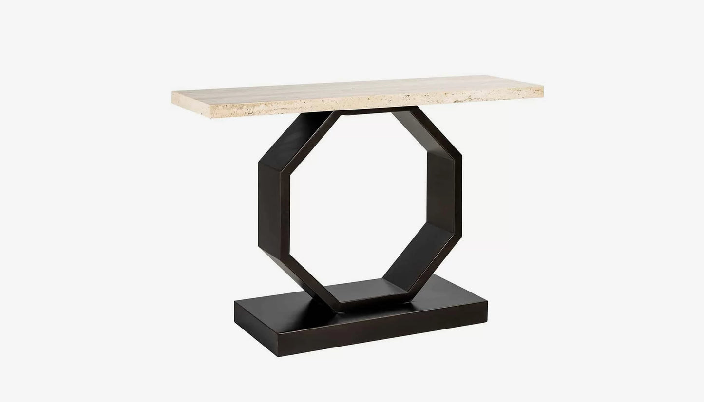 Avalon Console Table in Travertine & Bronze Finish