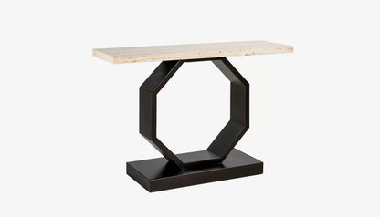 Avalon Console Table in Travertine & Bronze Finish