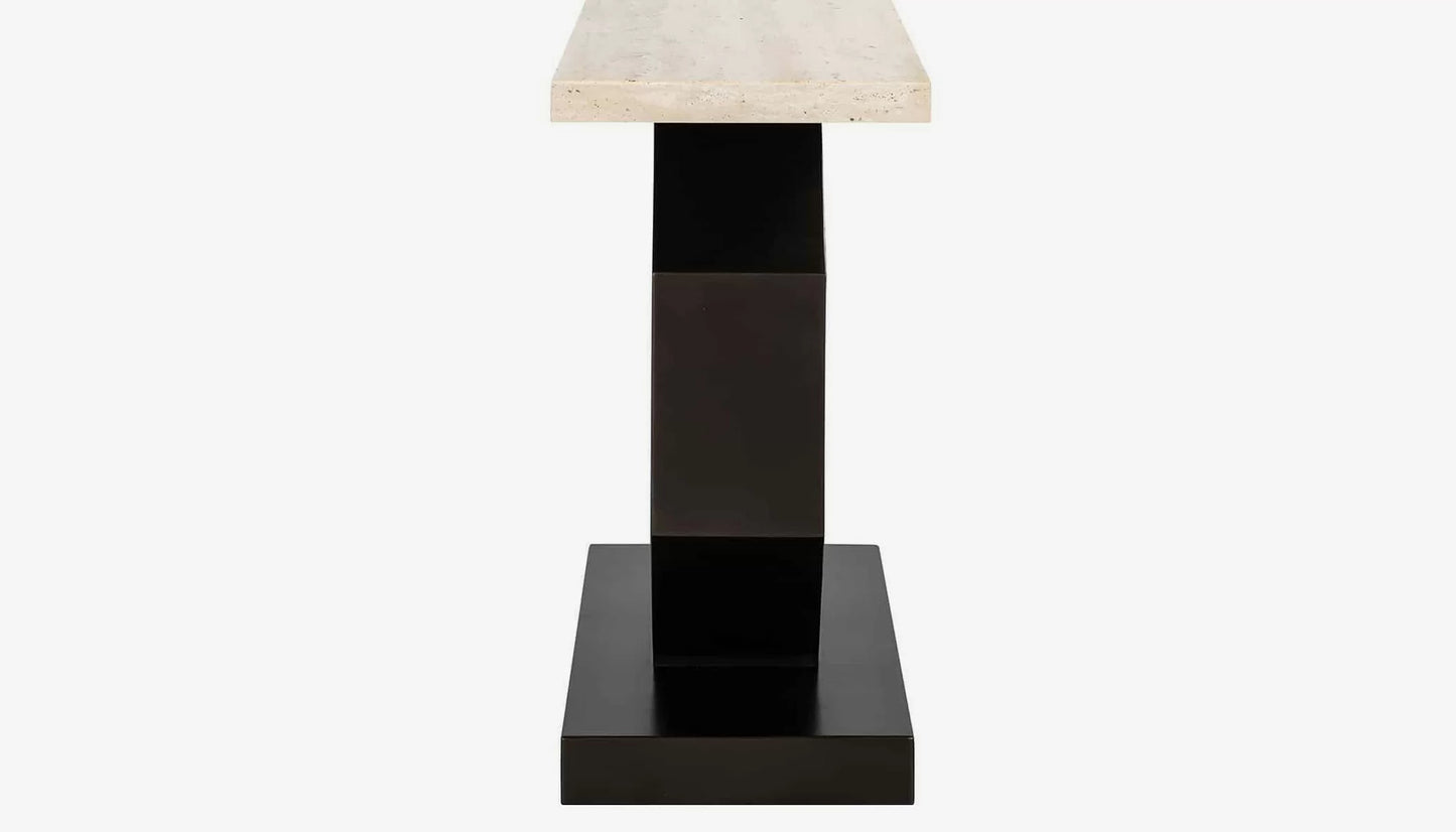 Avalon Console Table in Travertine & Bronze Finish