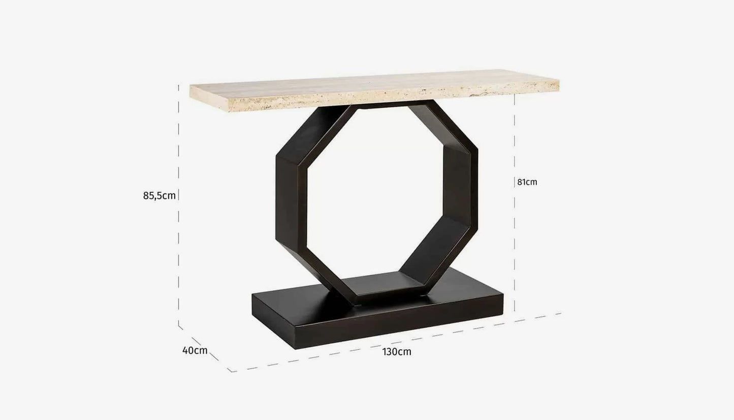 Avalon Console Table in Travertine & Bronze Finish