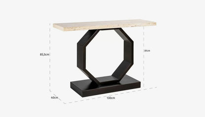 Avalon Console Table in Travertine & Bronze Finish