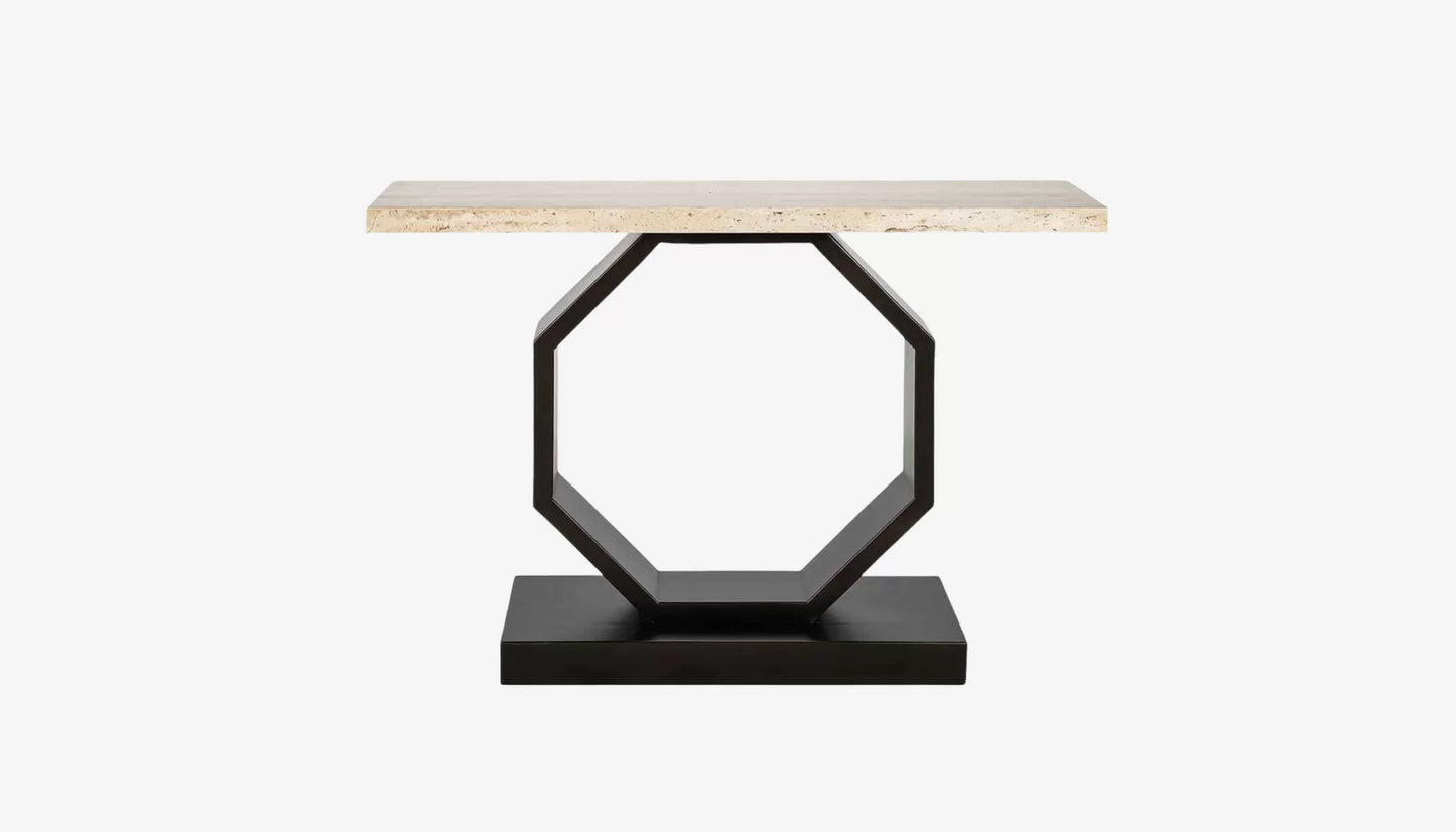 Avalon Console Table in Travertine & Bronze Finish