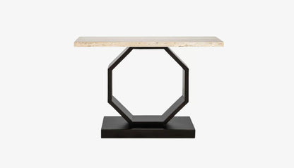 Avalon Console Table in Travertine & Bronze Finish