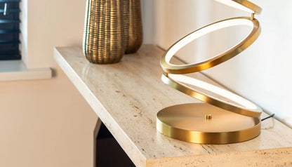 Avalon Console Table in Travertine & Bronze Finish
