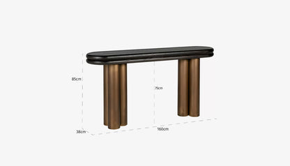 Macaron Console Table in Black Rustic Oak & Brushed Bras