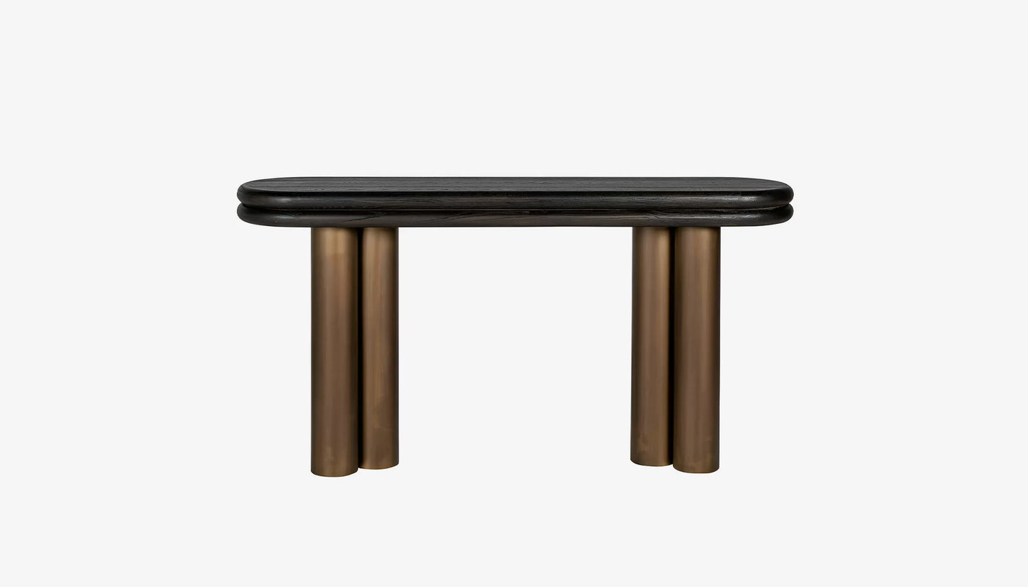 Macaron Console Table in Black Rustic Oak & Brushed Bras