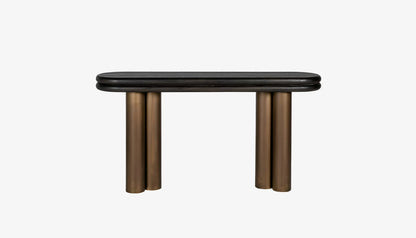 Macaron Console Table in Black Rustic Oak & Brushed Bras