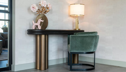 Macaron Console Table in Black Rustic Oak & Brushed Bras