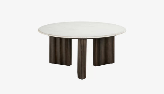 Mayfield Round Coffee Table in Morchana Marble Top & Dark Mango Base