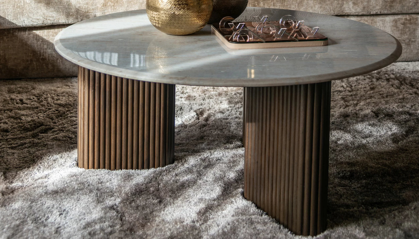 Mayfield Round Coffee Table in Morchana Marble Top & Dark Mango Base